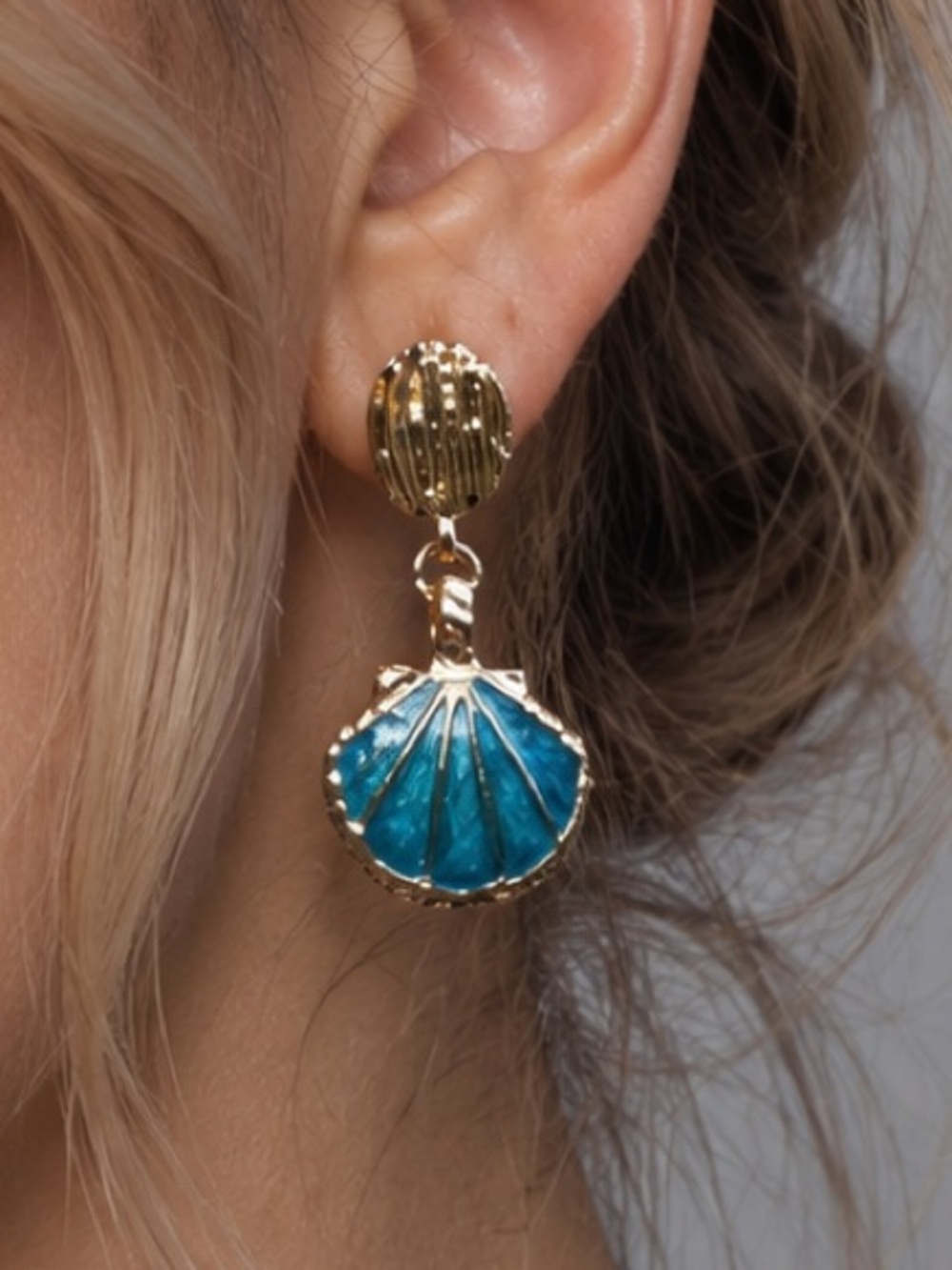 Teal Shell Drop Earrings - Women Summer Jewelry